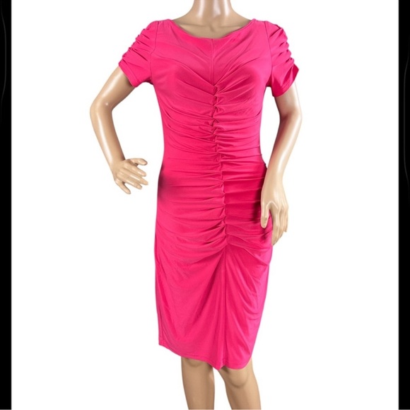 Joseph Ribkoff Pink Ruched Dress size 6 - Picture 2 of 7
